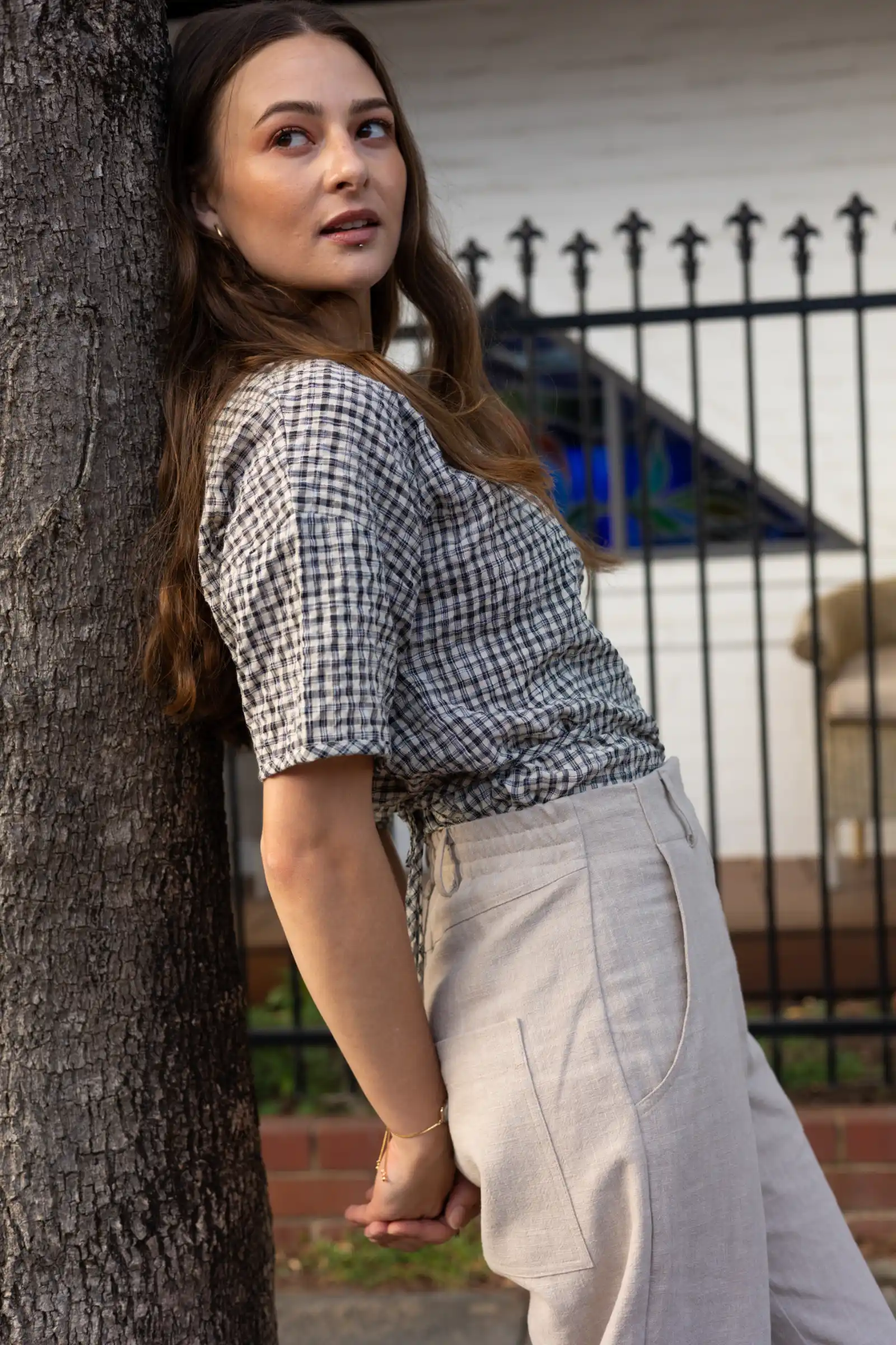 Gather Top with Ties | Black and White Gingham - Barbeachs