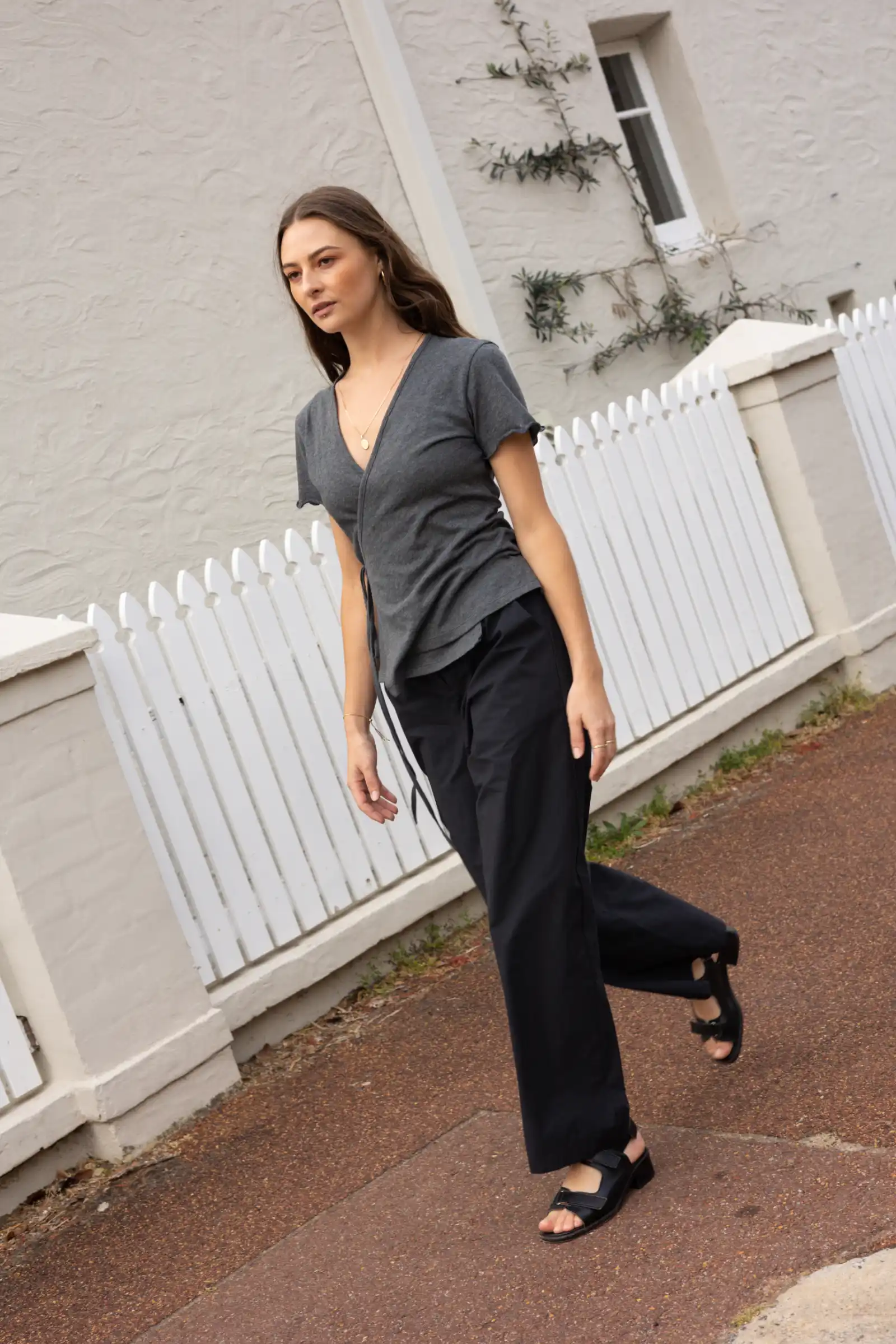 Organic Cotton Wrap Tee | Charcoal Marle - Barbeachs