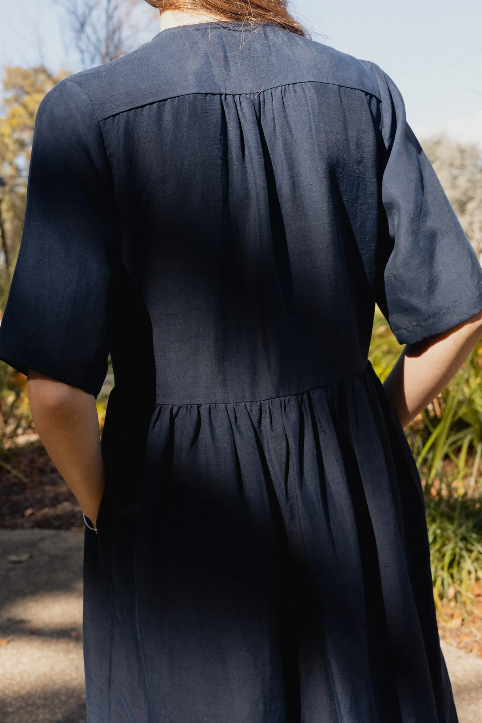 Button Front V Neck Dress | Navy - Barbeachs