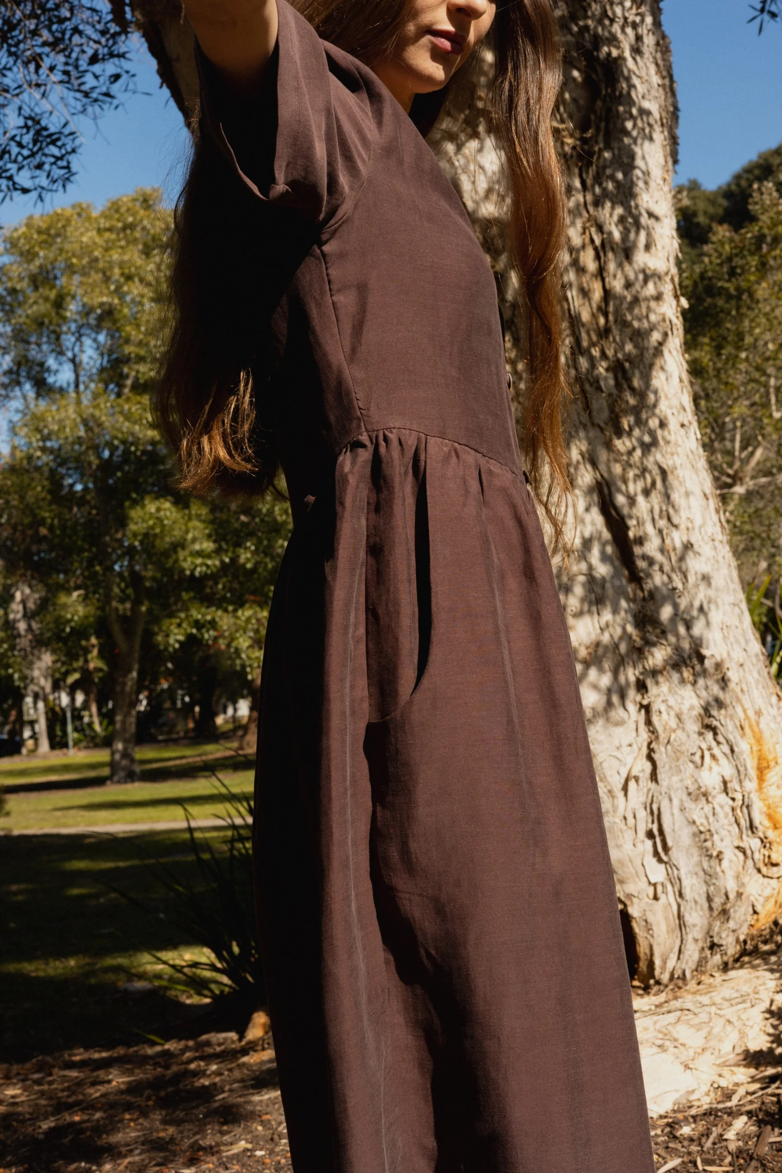 Button Front V Neck Dress | Cocoa - Barbeachs