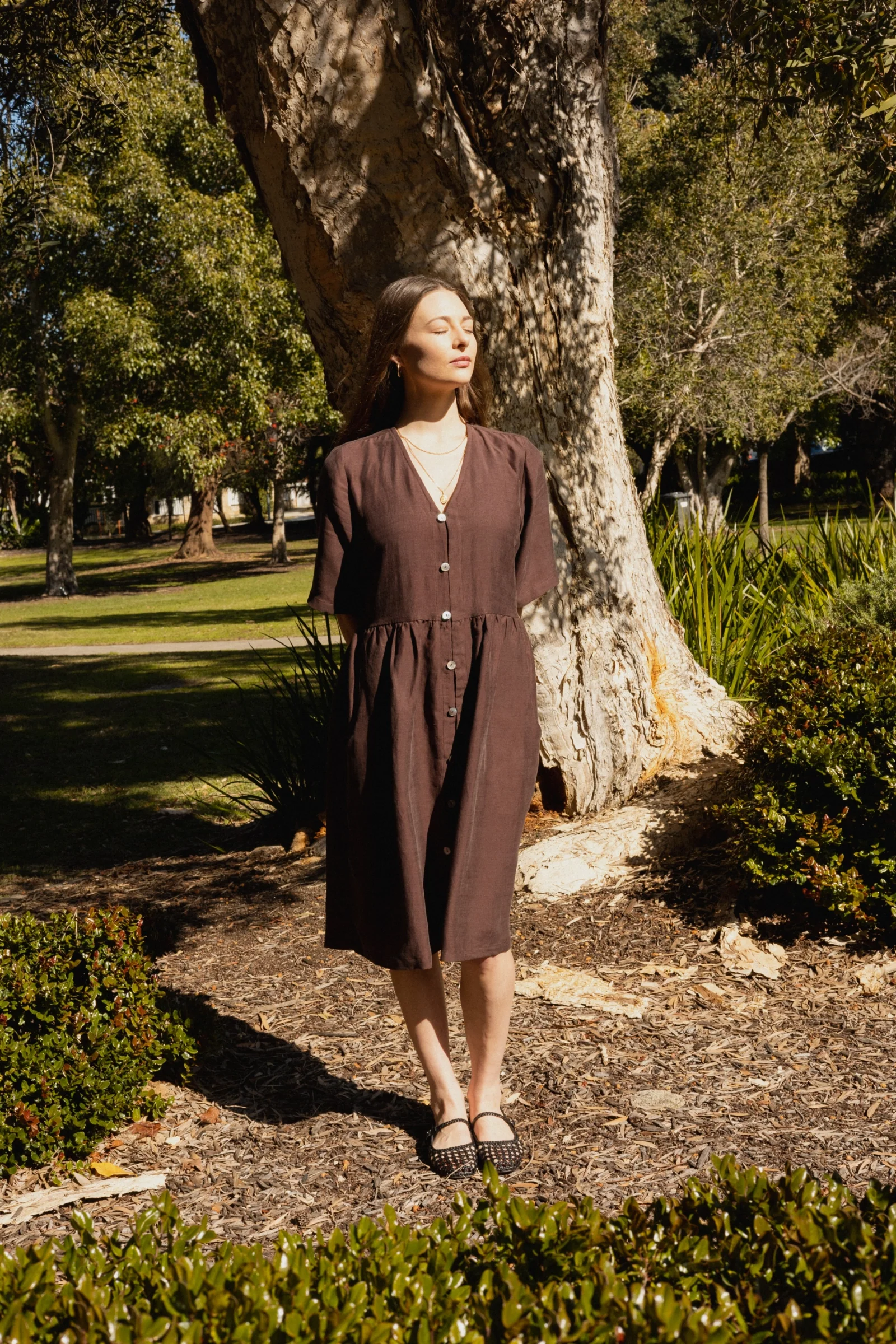 Button Front V Neck Dress | Cocoa - Barbeachs