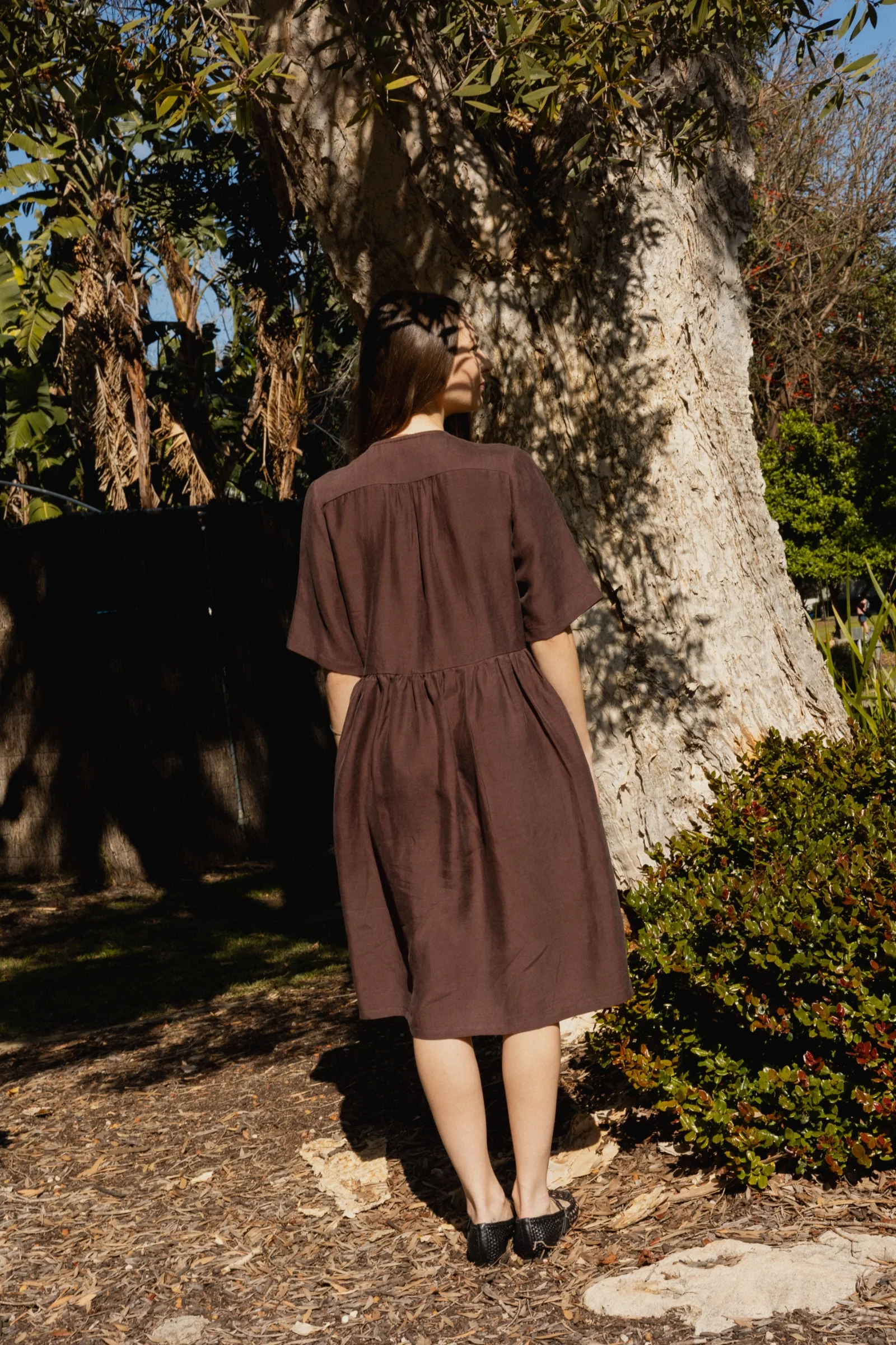 Button Front V Neck Dress | Cocoa - Barbeachs